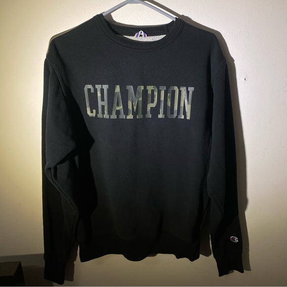 CHAMPION mens army and black sweater crewneck - Picture 4 of 8